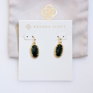 Kendra Scott Lee Gold Drop Earrings in Black Opaque Glass